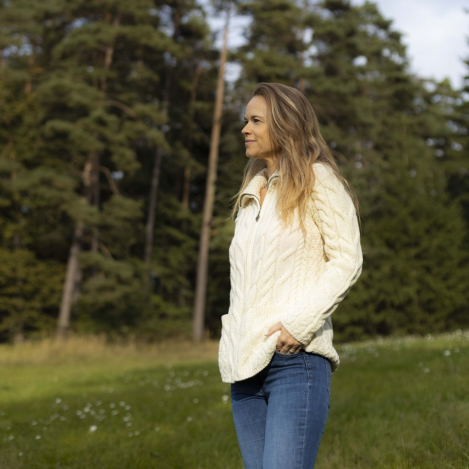 Damski, wełniany sweter Supersoft Merino z zamkiem błyskawicznym, naturalny