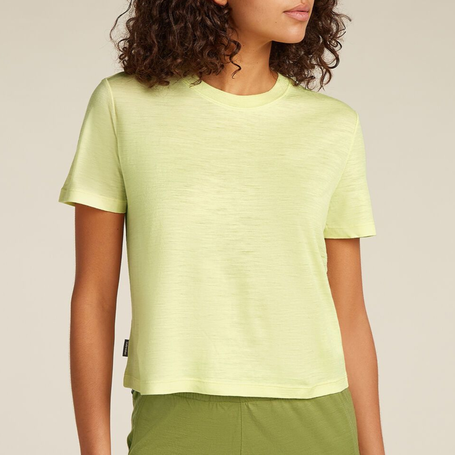 Damska koszulka z wełny Merino Blend 150 Tech Lite Crop SS Tee Icebreaker Citrine